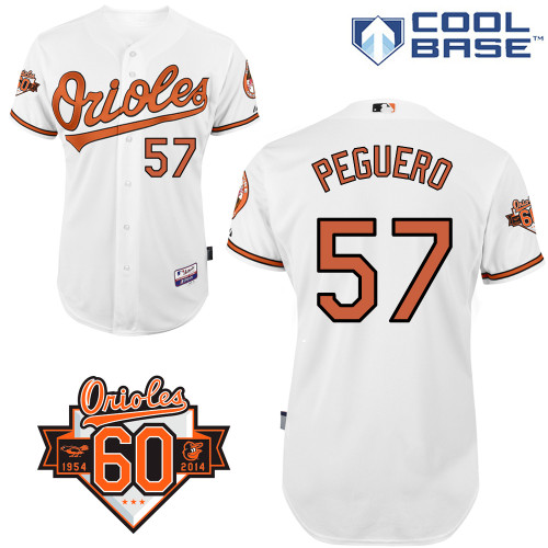 Francisco Peguero #57 MLB Jersey-Baltimore Orioles Men's Authentic Home White Cool Base/Commemorative 60th Anniversary Patch Baseball Jersey